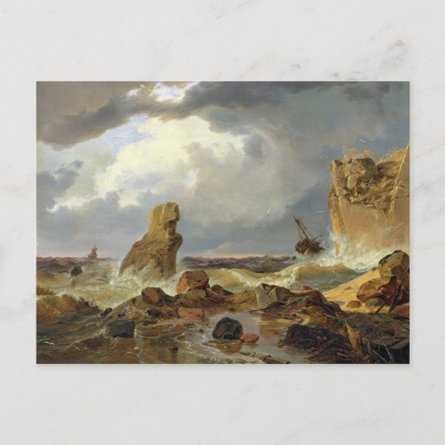Surfen an einer Felsküste, 1835 Postkarte (Vorderseite)