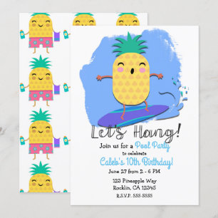 Surfen Ananas Sommer Geburtstagsschwimmbad Party Einladung