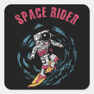 Surfen Astronaut Space Rider Surfer Quadratischer Aufkleber
