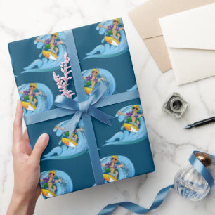 Surfen auf Blue Wave Geschenkpapier