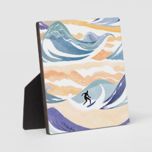 Surfen auf der Welle   Zeitgenössische Wasserfarbe Fotoplatte