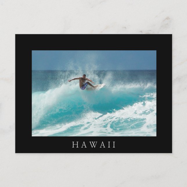 Surfen auf einer großen Welle schwarz Hawaii Postk Postkarte (Vorderseite)