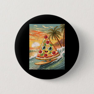 Surfen auf einer Pizzascheibe in tropischem Strand Button