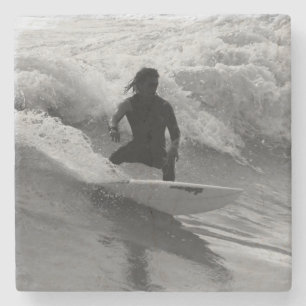 Surfen auf Wellen Graustufen Steinuntersetzer