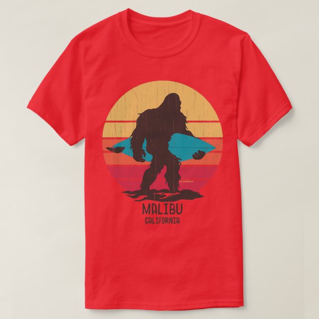 Surfen Bigfoot Malibu Kalifornien T-Shirt (Design vorne)