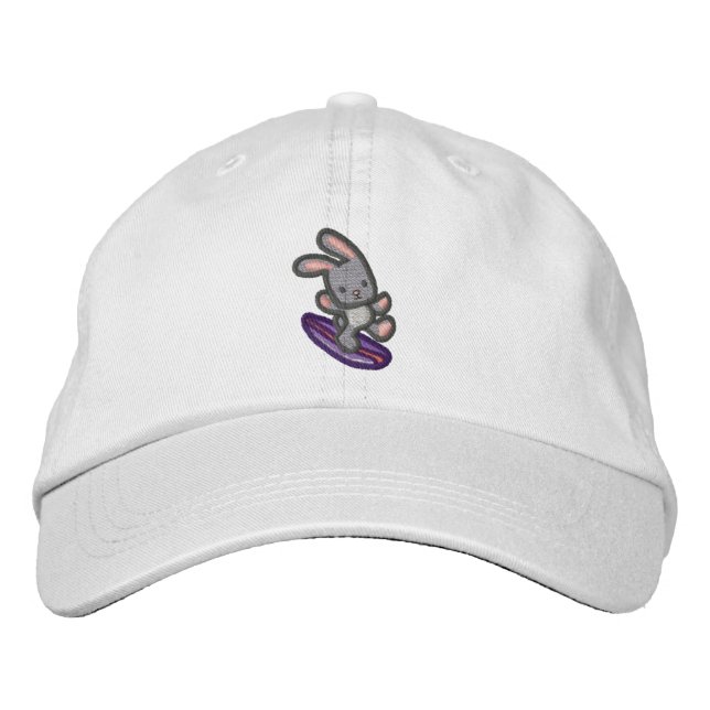 Surfen Bunny bestickt Gray Bunny Baseball Hat Bestickte Kappe (Vorderseite)