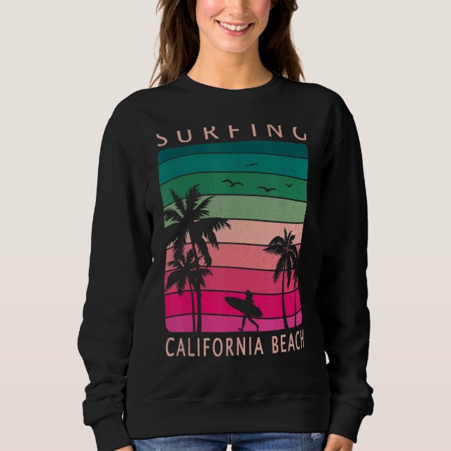 Surfen California Beach Sunset Palm Tree Surfer G Sweatshirt (Vorderseite)