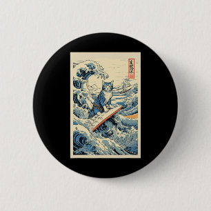 Surfen Cat Hokusai Great Wave Off Kanagawa Japane Button