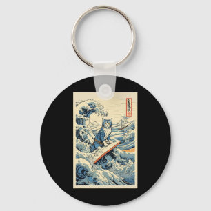 Surfen Cat Hokusai Great Wave Off Kanagawa Japane Schlüsselanhänger