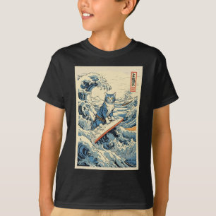 Surfen Cat Hokusai Great Wave Off Kanagawa Japane T-Shirt