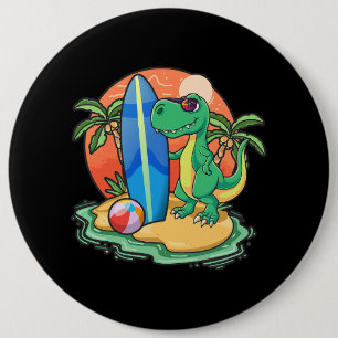Surfen Dinosaur Funny Beach Vacation Animal Graph Button