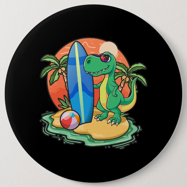 Surfen Dinosaur Funny Beach Vacation Animal Graph Button (Vorderseite)