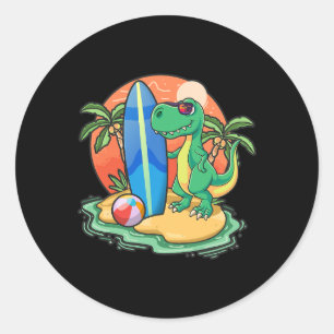 Surfen Dinosaur Funny Beach Vacation Animal Graph Runder Aufkleber
