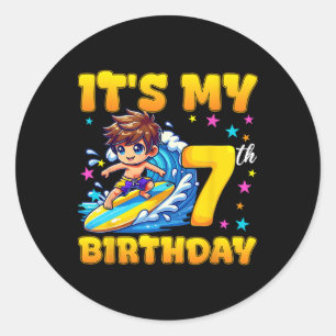 Surfen Es ist mein 7. Geburtstag Junge 7 Jahre alt Runder Aufkleber