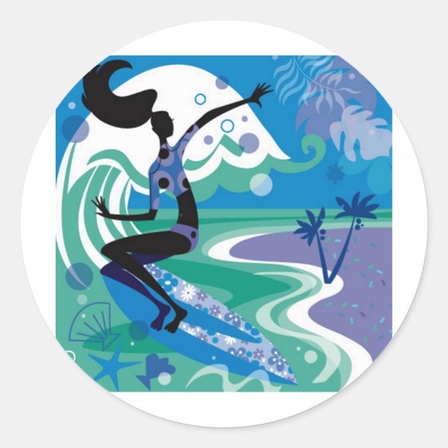 Surfen genießen runder aufkleber (Vorderseite)
