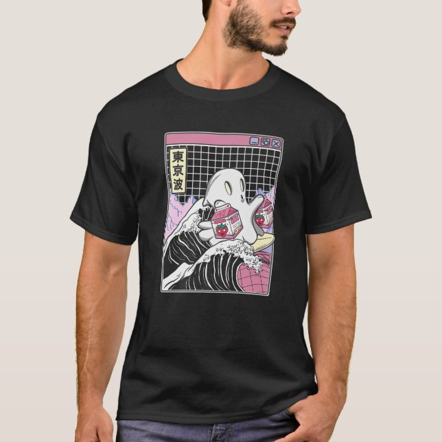 Surfen Ghost Strawberry Milk Cartons Anime Kawaii T-Shirt (Vorderseite)