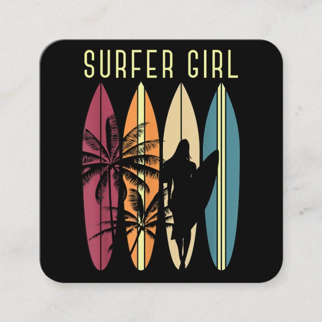 Surfen Girl Surfbrett Surfen Girl's Surfen Quadratische Visitenkarte (Vorderseite)
