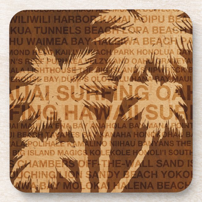 Surfen Hawaii Palm Trees Imitate Holz Untersetzer (Vorderseite)