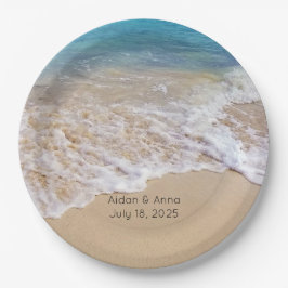 Surfen im Meer und Hochzeiten am Strand Pappteller