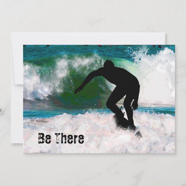 Surfen im Meeresschaum Einladung (Vorderseite)