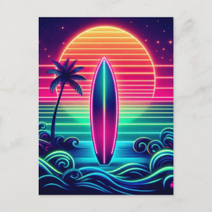 Surfen im Neon Sunset Postkarte