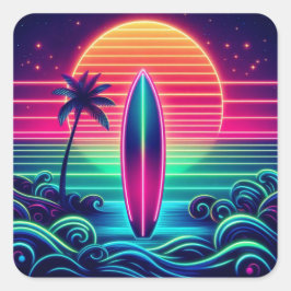Surfen im Neon Sunset- Quadratischer Aufkleber