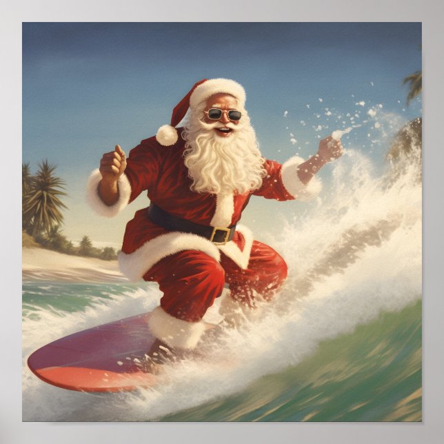 Surfen im Santa Claus Holiday-Poster Poster (Vorne)