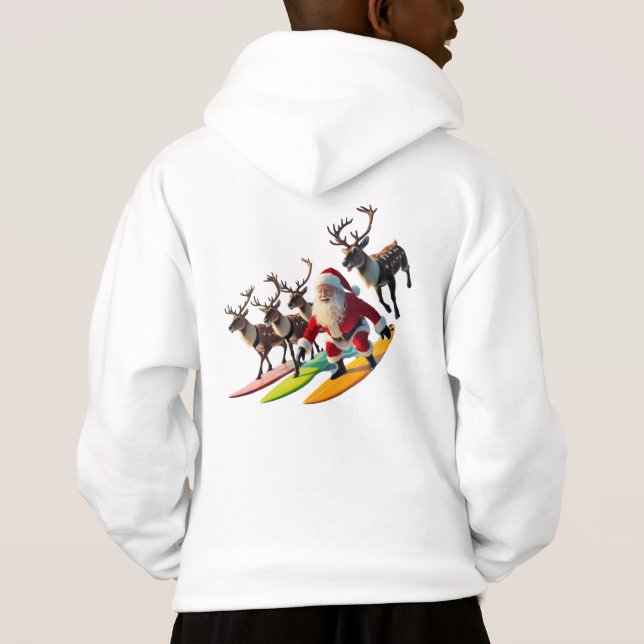 Surfen im Weihnachtsmann mit Rentierkids Pullover  (Rückseite)