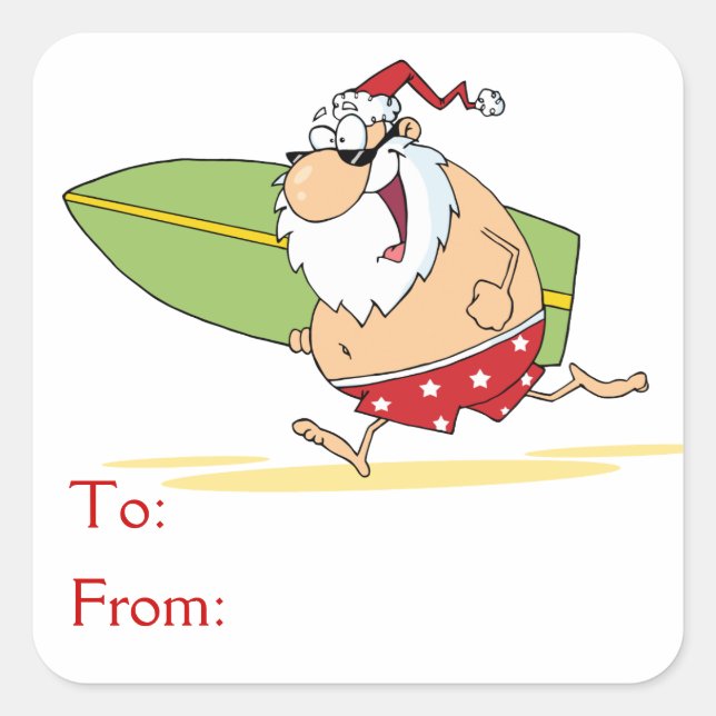Surfen im Weihnachtsmann Quadratischer Aufkleber (Vorderseite)
