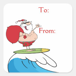 Surfen im Weihnachtsmann Quadratischer Aufkleber