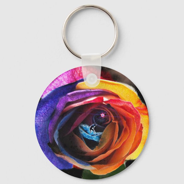 Surfen in der Regenbogen-Rose Schlüsselanhänger (Vorderseite)
