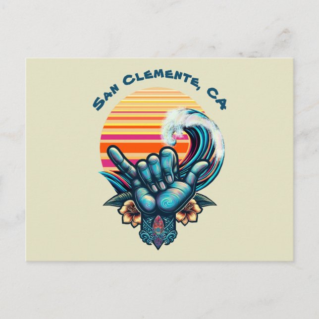 Surfen in einem Big Wave Hand Symbol-Retro Stil Postkarte (Vorderseite)