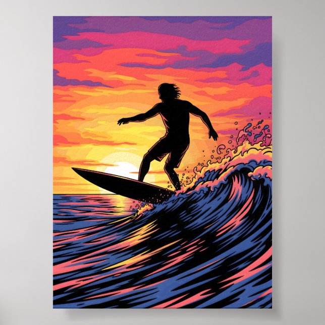 Surfen in einem sonnigen Pop Poster (Vorne)