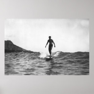 Surfen in Honolulu Hawaii Langboard Surfer Poster