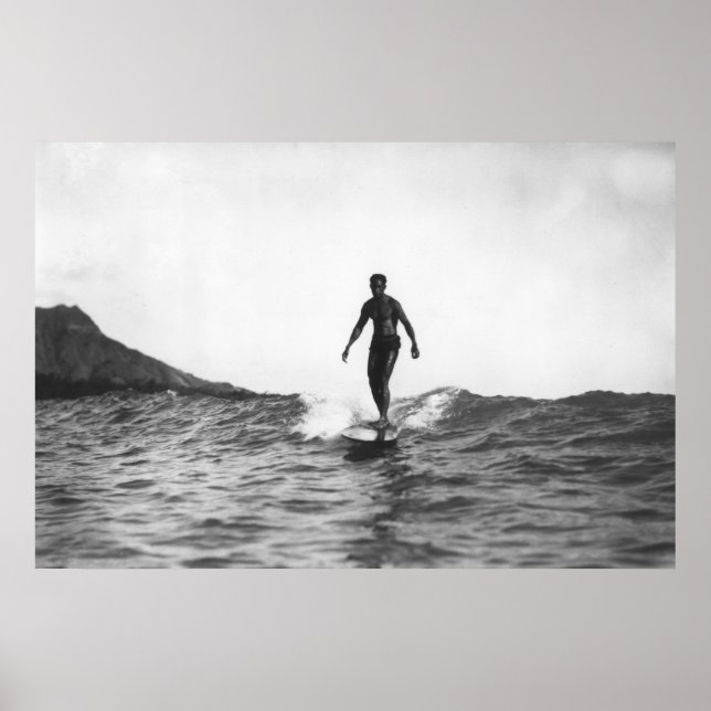 Surfen in Honolulu Hawaii Langboard Surfer Poster (Vorne)