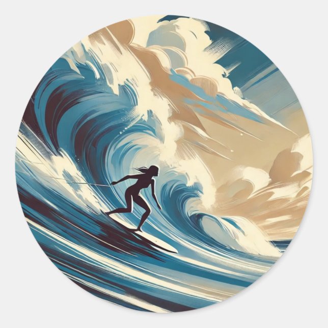 Surfen in Mavericks Runder Aufkleber (Vorderseite)