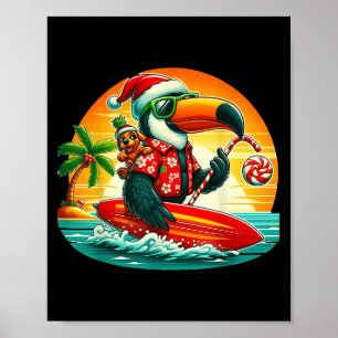 Surfen in Santa Toucan und lustiger Hund Tropical Poster