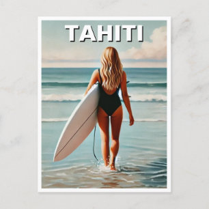 Surfen in Tahiti Surfer Girl Postkarte