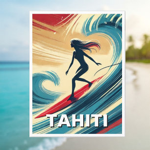 Surfen in Tahiti Surfer Girl Wave Postkarte