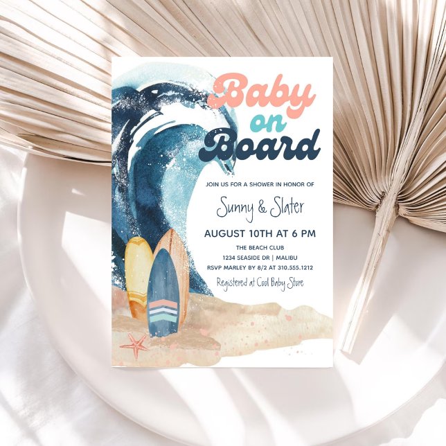 Surfen ist auf | Baby an Bord Beach Baby Dusche Einladung (Von Creator hochgeladen)