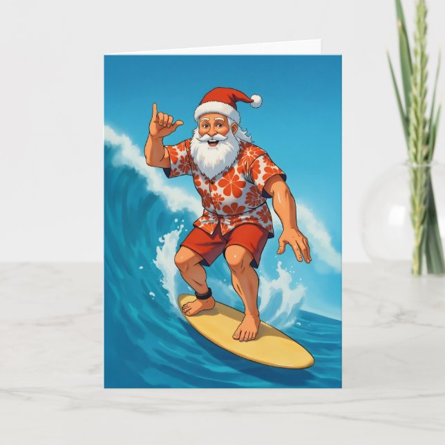 Surfen ist Weihnachten in Santa Tropical Karte (Vorderseite)