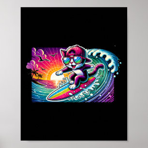 Surfen Katze Surfbrett Spaß Longboard-Geschenk für Poster