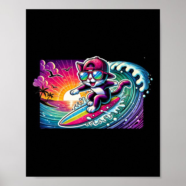 Surfen Katze Surfbrett Spaß Longboard-Geschenk für Poster (Vorne)