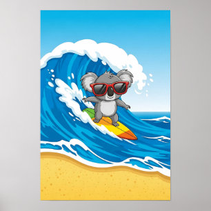 Surfen Koala Kinderzimmer Art - Beach Animal Poster
