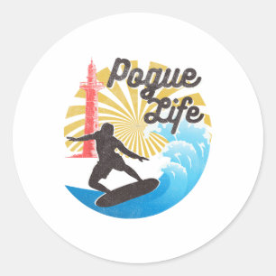 Surfen Leben Pogue Beach Van Leuchttürme Retro Di Runder Aufkleber