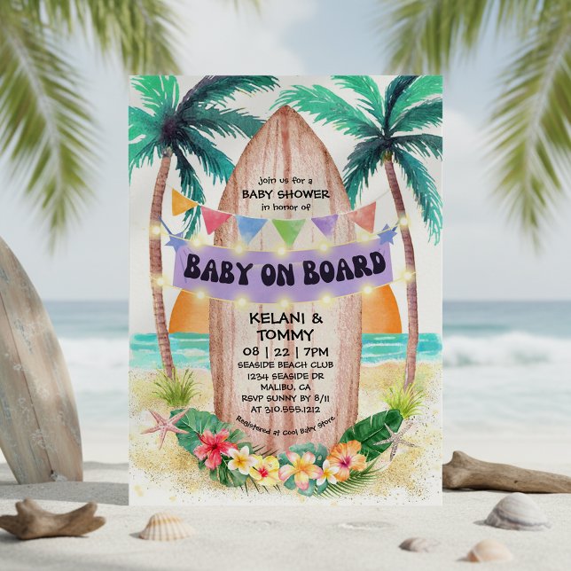 Surfen & Meer | Baby an Bord Beach Baby Dusche Einladung (Von Creator hochgeladen)