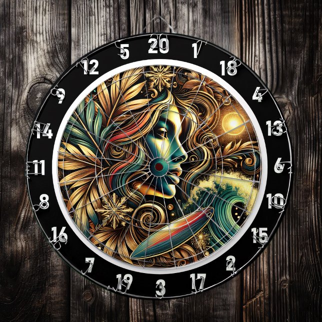 Surfen mit Golden Glow Sunset Art Dartscheibe (Von Creator hochgeladen)