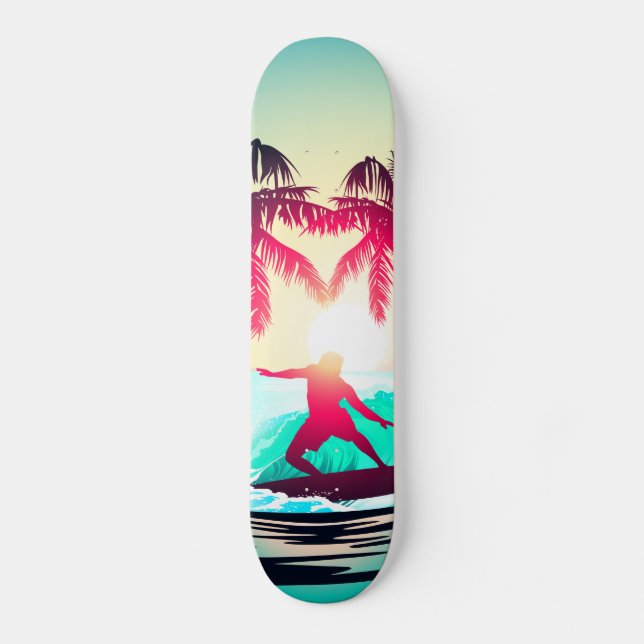 Surfen mit Palmen Skateboard (Vorderseite)