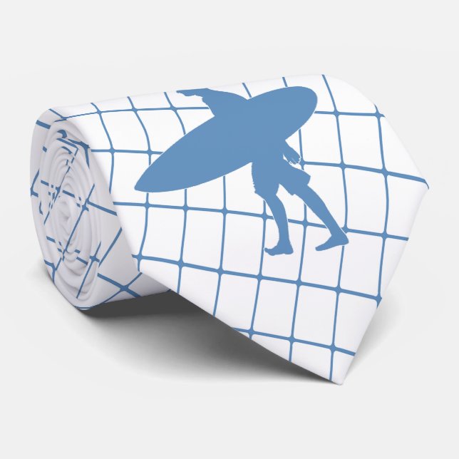 Surfen mit Surfbrett auf Blue Karo Necktie Krawatte (Gerollt)