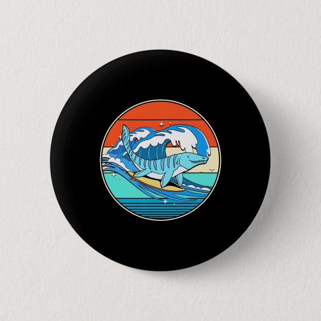 Surfen Mosasaurus Dino Retro Aquatischer Dinosauri Button (Vorderseite)